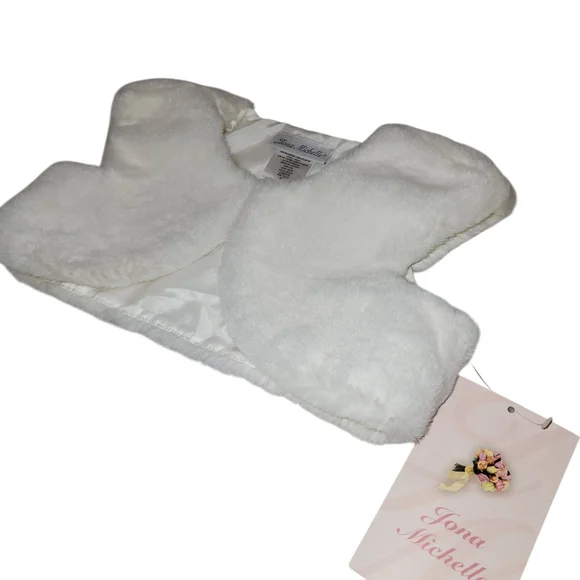 Jona Michelle Girls White Faux Fur Shrug Bolero Formal Size 4T - Picture 3 of 5